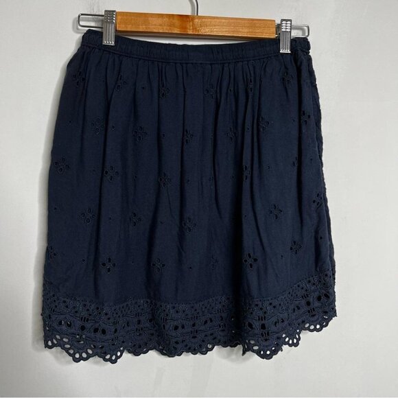 Abercrombie Womens Size XS Navy Blue Eyelet Lace Drawstring Skirt Pull On Mini - Picture 2 of 8